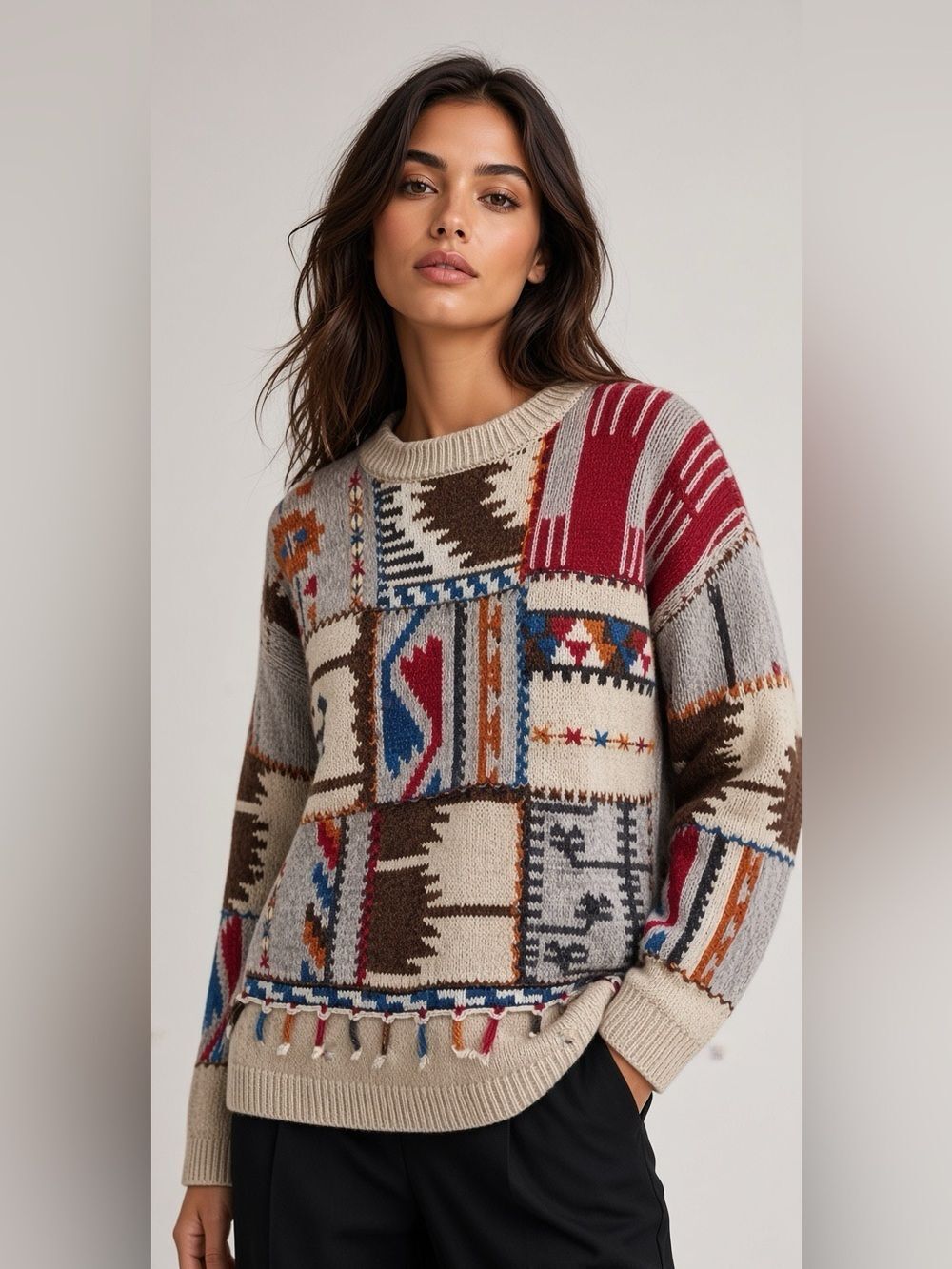 VTG Pullover Sweater Colorful Block Pattern Knitted SZ L
